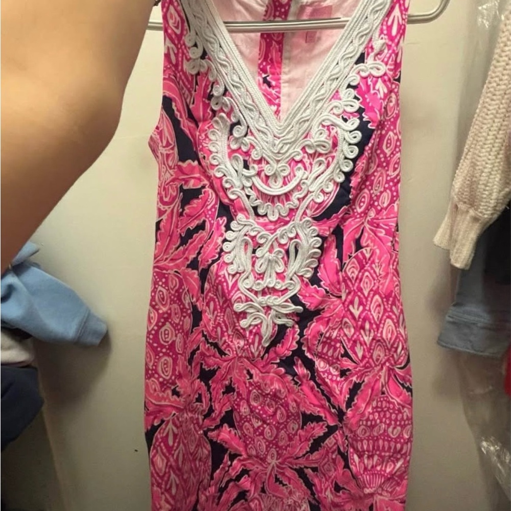 Lilly Pulitzer Pink and Black Sheath Dress V-Neck Sleeveless